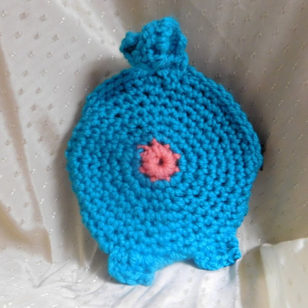 Turquoise CAT BUTT crocheted change purse with zipper and keyring